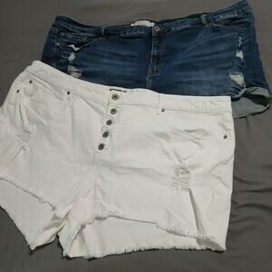 set of TWO jean cut-offs TORRID 28/30 similarly sized (see pics)white&blue denim